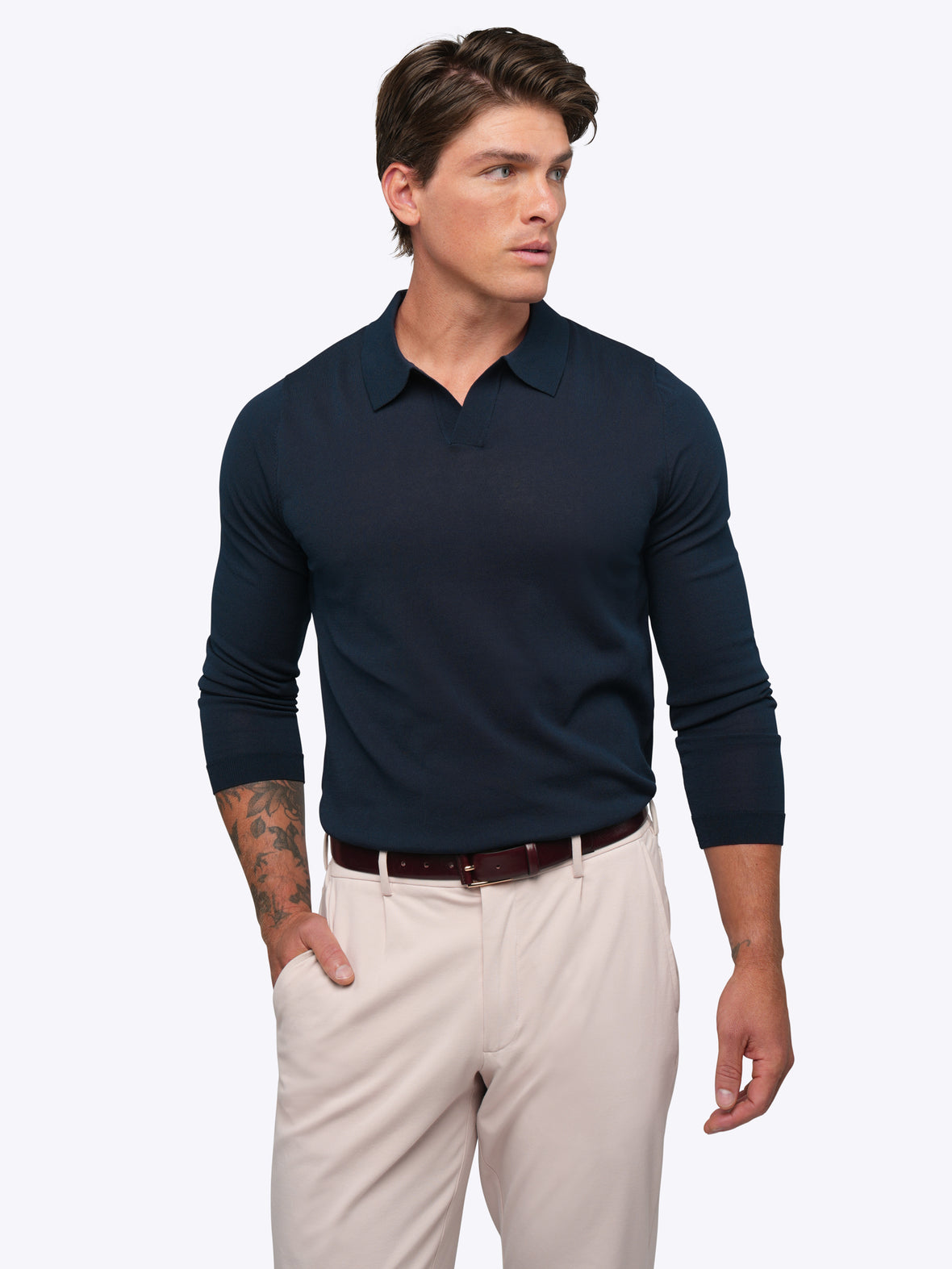 Riviera Knit Long Sleeve Polo | Pacific Blue Signature-Fit