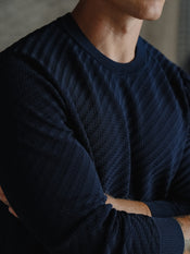 Riviera Knit Long Sleeve Textured Tee | Pacific Blue Signature-Fit