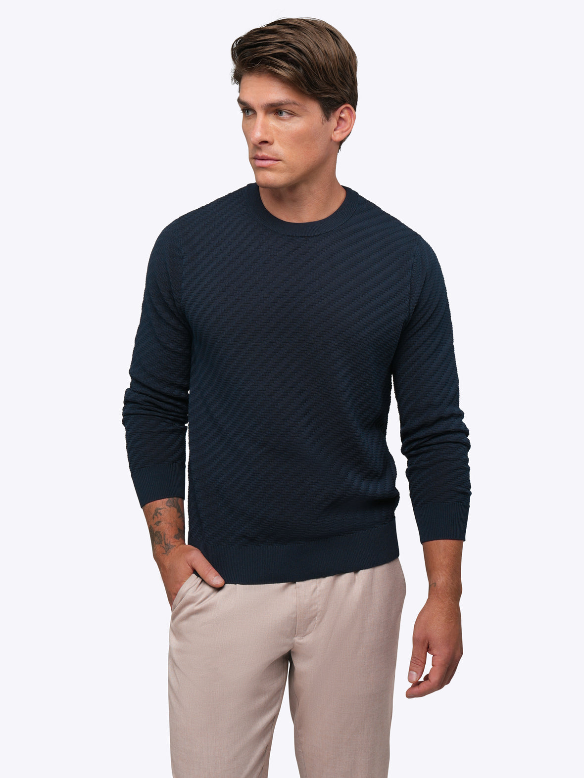 Riviera Knit Long Sleeve Textured Tee | Pacific Blue Signature-Fit