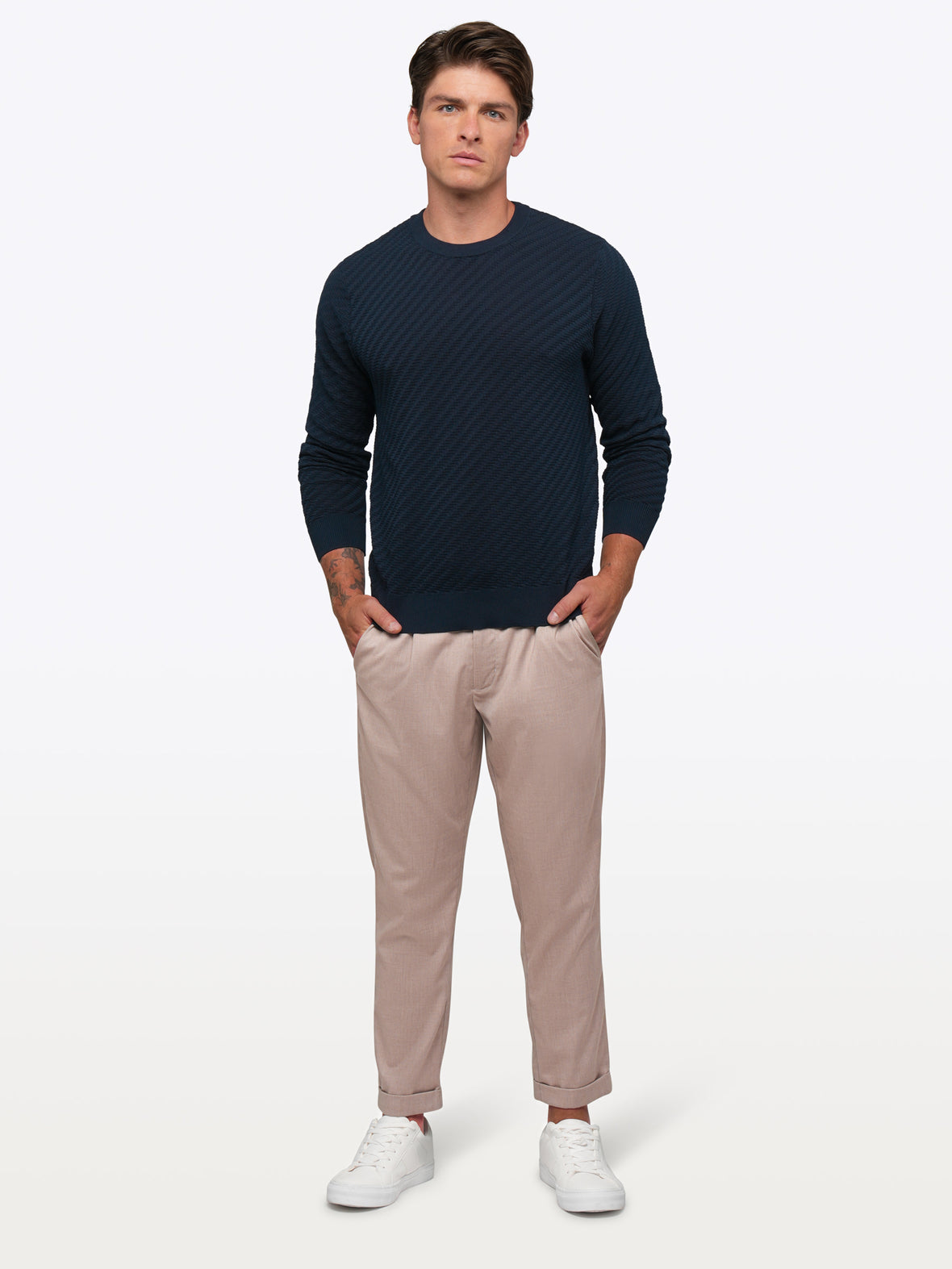 Riviera Knit Long Sleeve Textured Tee | Pacific Blue Signature-Fit