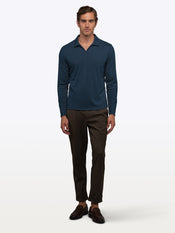SoHo Ribbed Long Sleeve Polo | Pacific Blue Signature-Fit