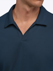 SoHo Ribbed Long Sleeve Polo | Pacific Blue Signature-Fit