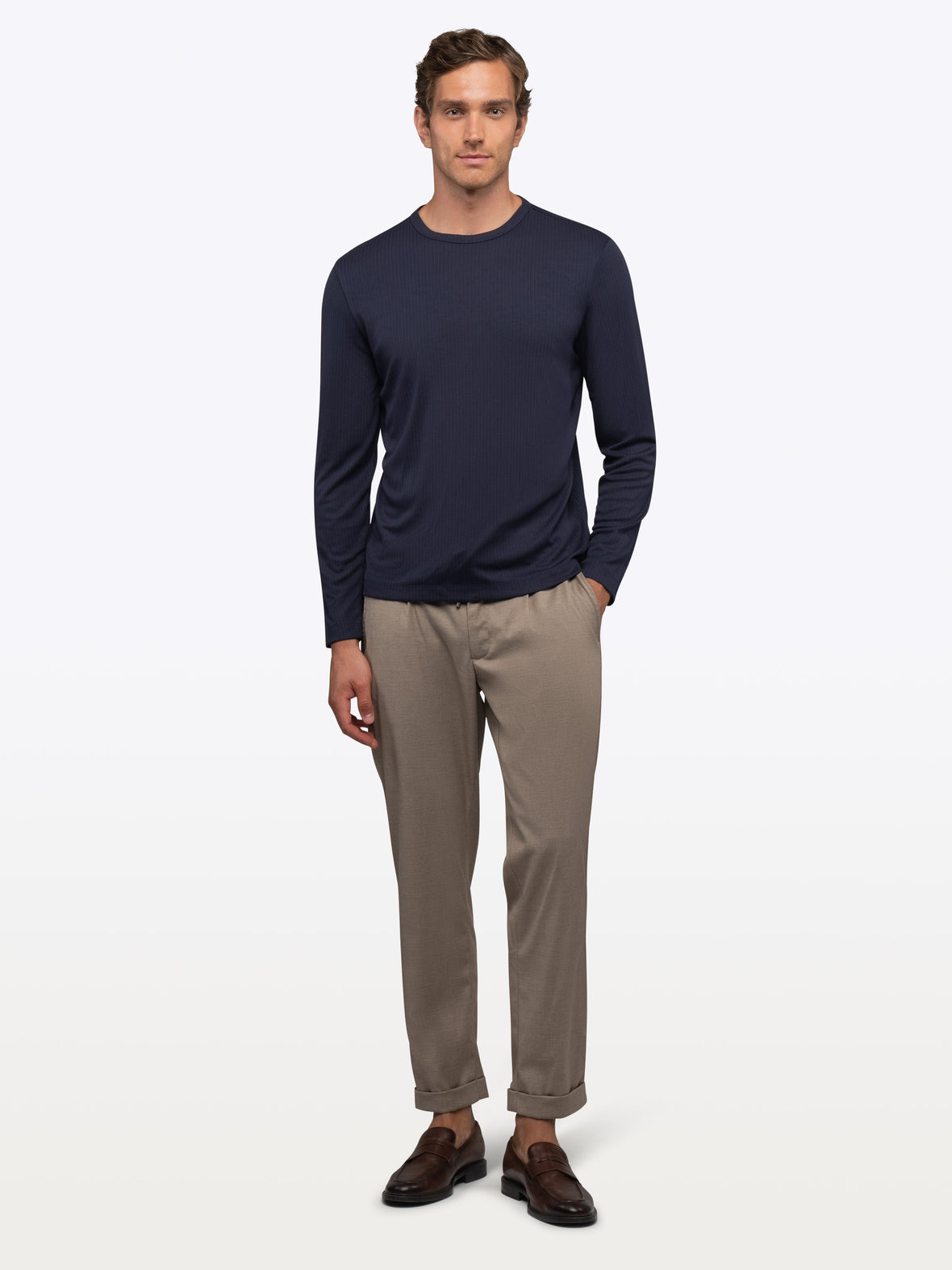 SoHo Ribbed Long Sleeve Crew Neck Tee | Pacific Blue