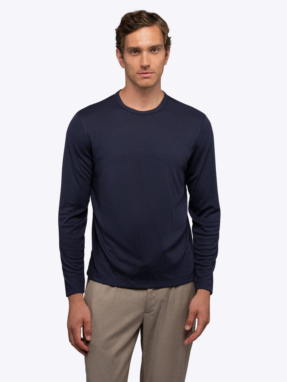 SoHo Ribbed Long Sleeve Crew Neck Tee | Pacific Blue