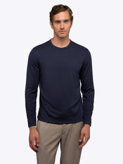 SoHo Ribbed Long Sleeve Crew Neck Tee | Pacific Blue