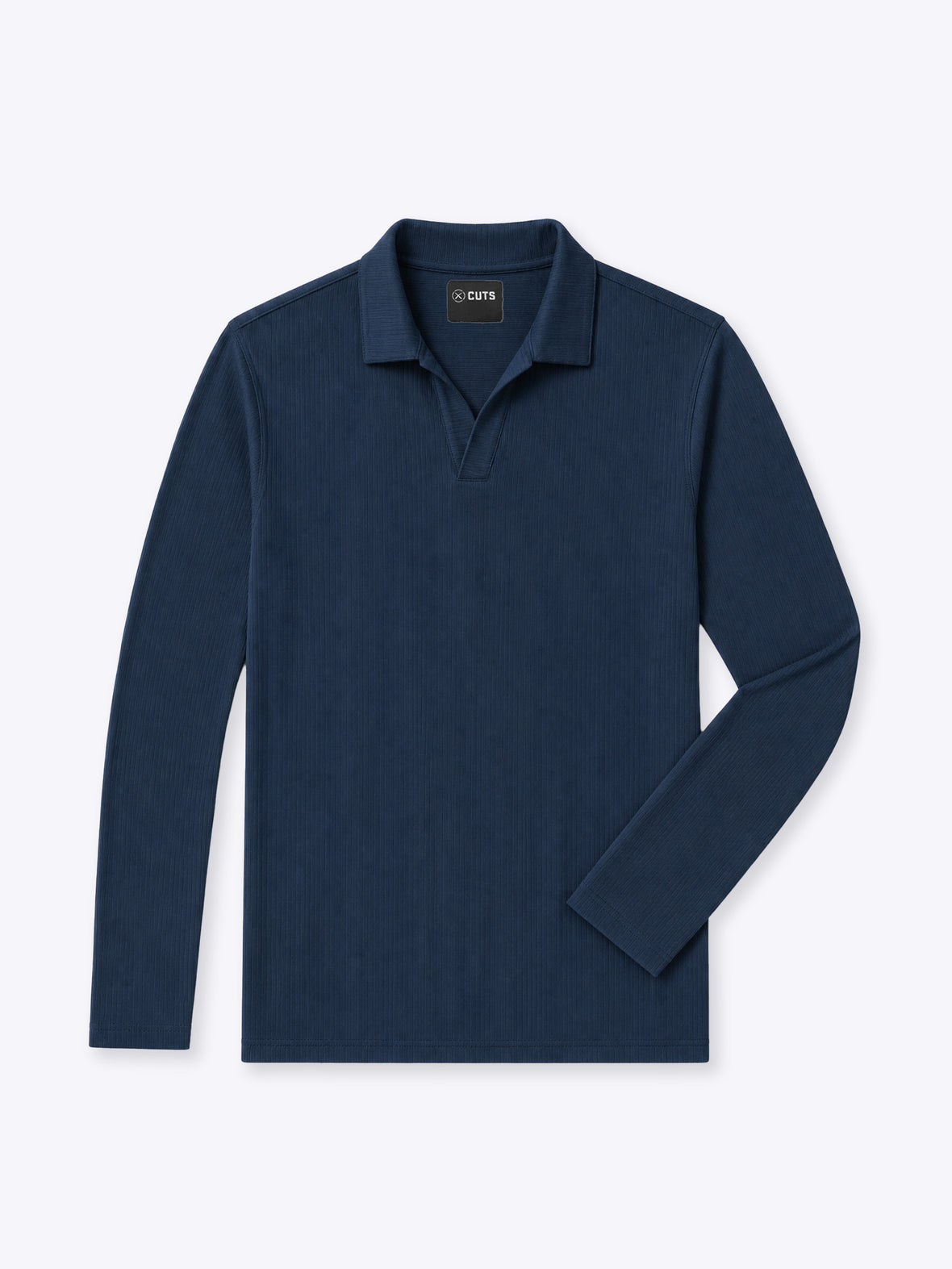 SoHo Ribbed Long Sleeve Polo | Pacific Blue Signature-Fit