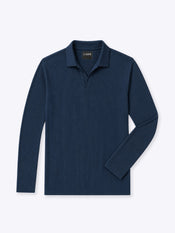 SoHo Ribbed Long Sleeve Polo | Pacific Blue Signature-Fit