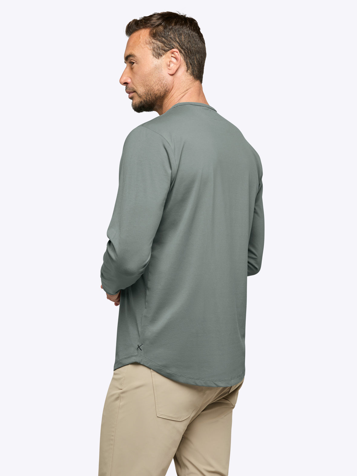 AO Long Sleeve Henley Curve-Hem | Sage Signature-fit PYCA Pro®