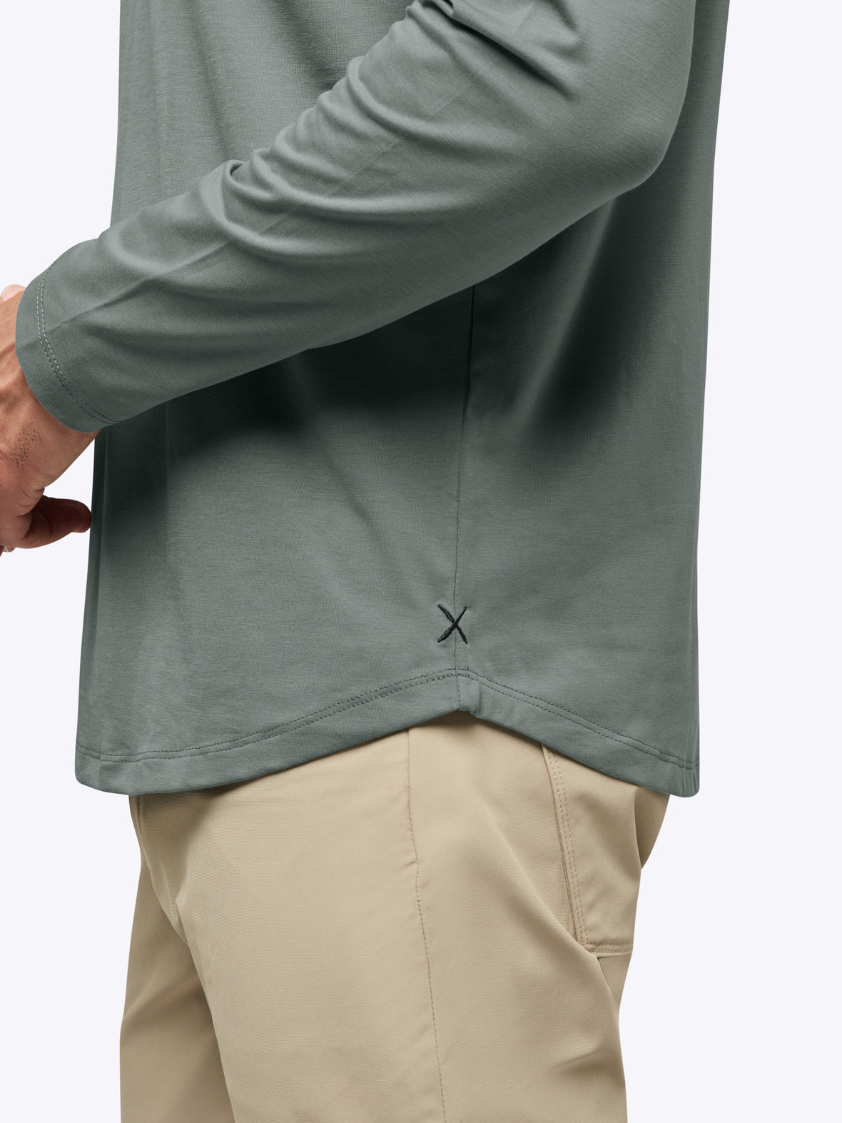 AO Long Sleeve Henley Curve-Hem | Sage Signature-fit PYCA Pro®