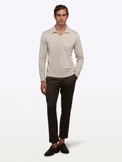 SoHo Ribbed Long Sleeve Polo | Sand Dune Signature-Fit