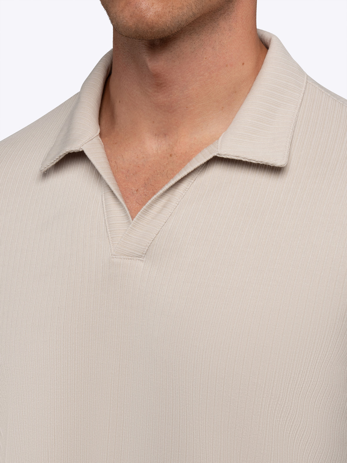 SoHo Ribbed Long Sleeve Polo | Sand Dune Signature-Fit
