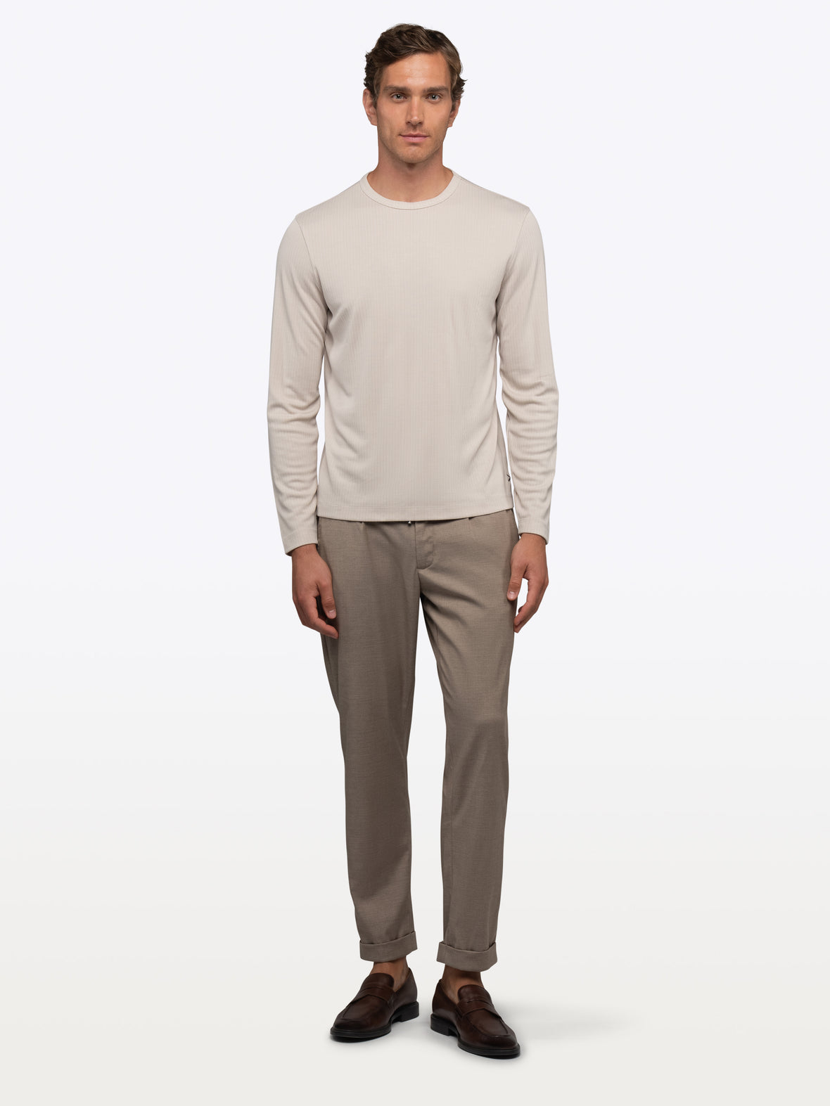 SoHo Ribbed Long Sleeve Crew Neck Tee | Sand Dune