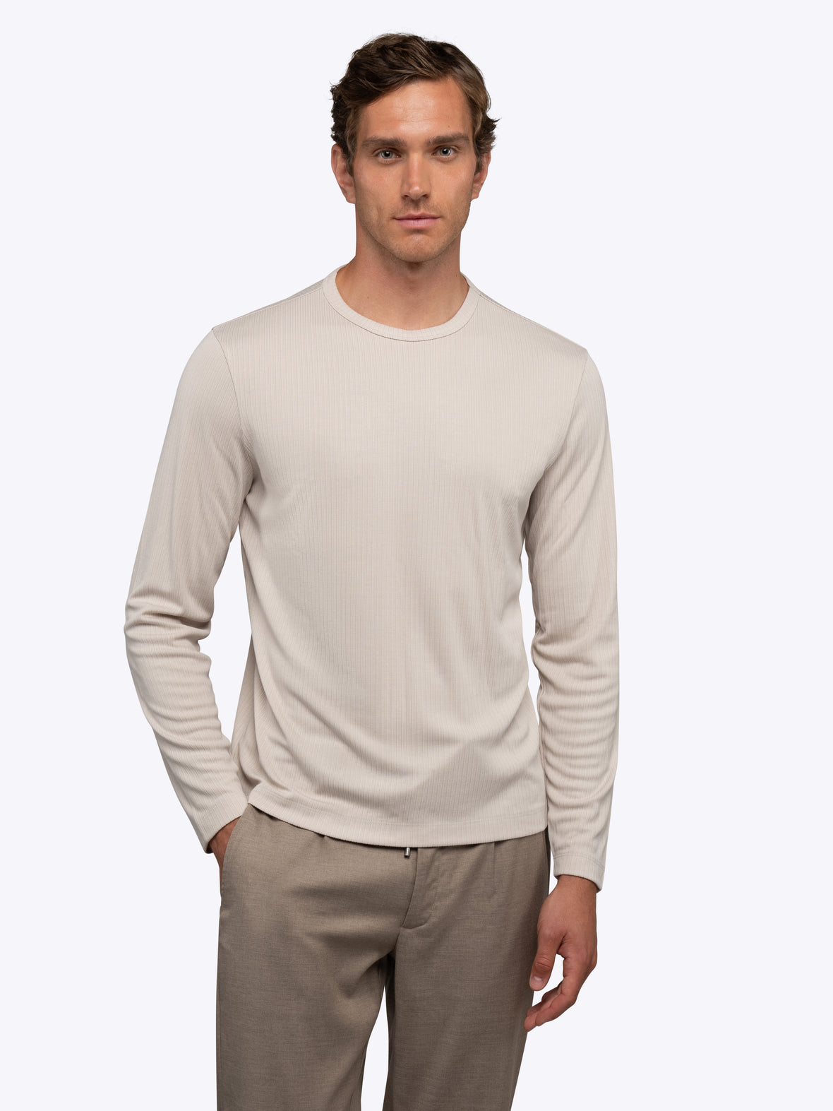 SoHo Ribbed Long Sleeve Crew Neck Tee | Sand Dune