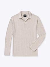 SoHo Ribbed Long Sleeve Polo | Sand Dune Signature-Fit