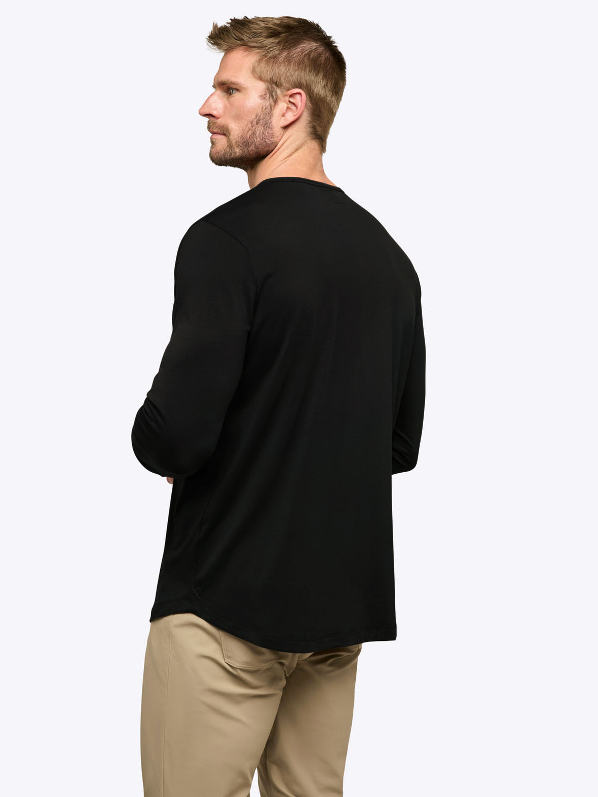 AO Long Sleeve Henley Curve-Hem | Black Signature-fit PYCA Pro®