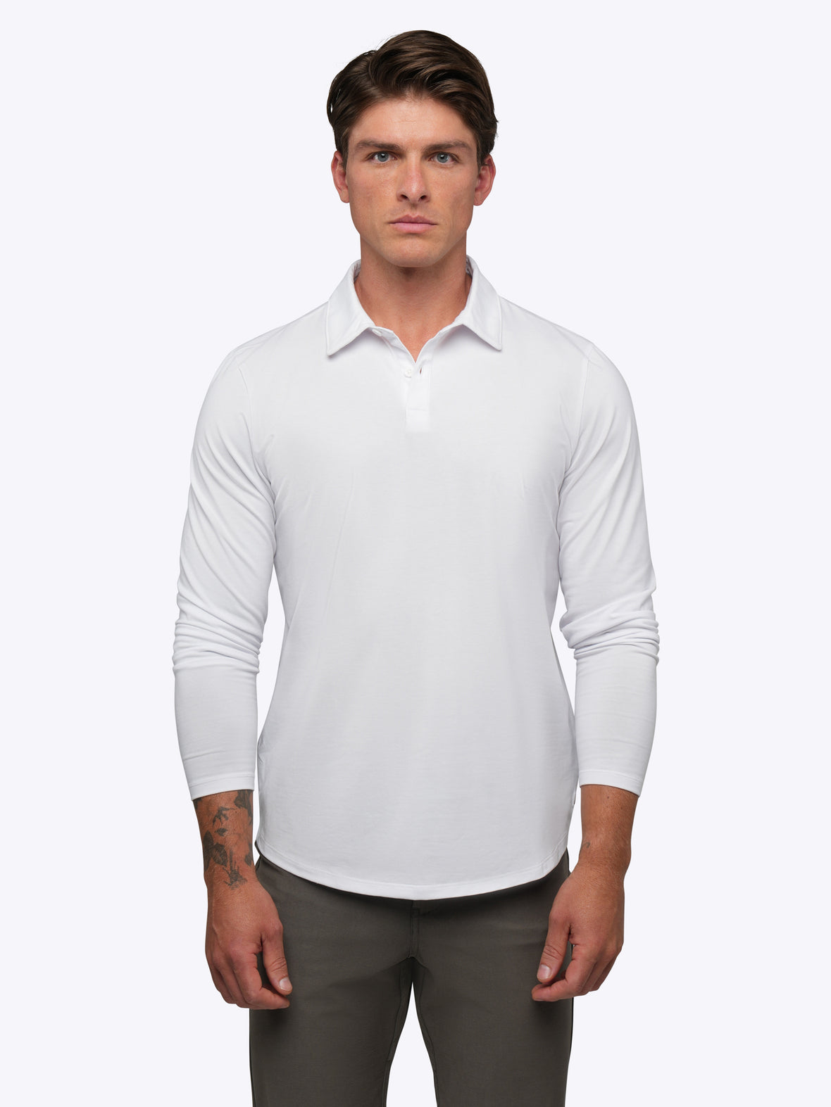 AO Long Sleeve Polo | White Signature-Fit PYCA Pro®