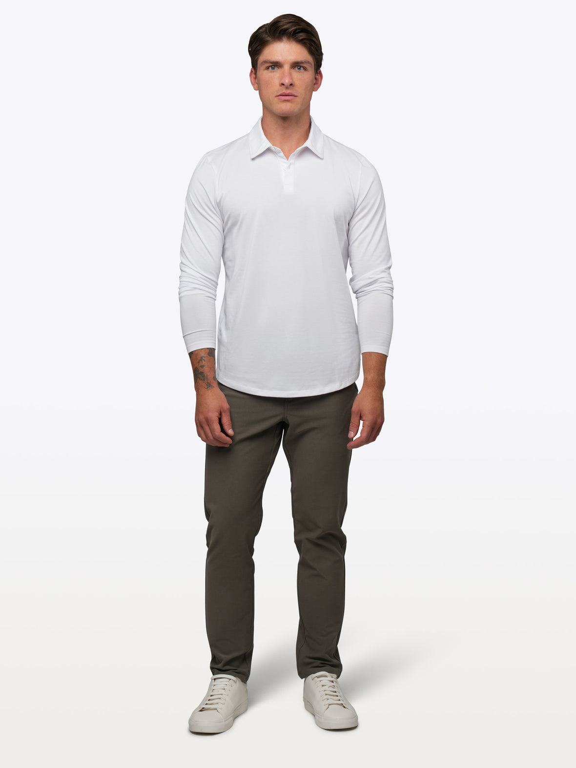 AO Long Sleeve Polo | White Signature-Fit PYCA Pro®