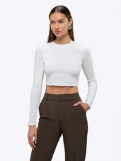 Long Sleeve Tomboy Tee Cropped | White Slim-fit Tomboy-Cotton™