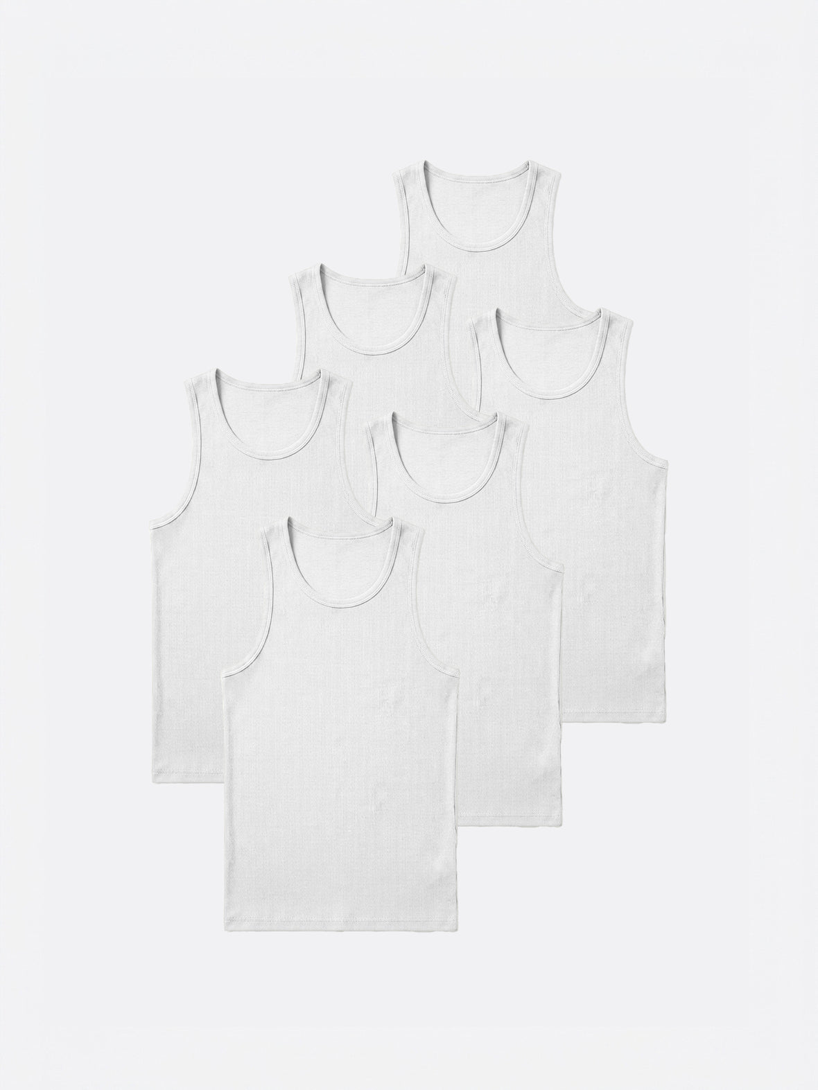 Essential Fitted Rib Tank 6 Pack | White Form-Fitting