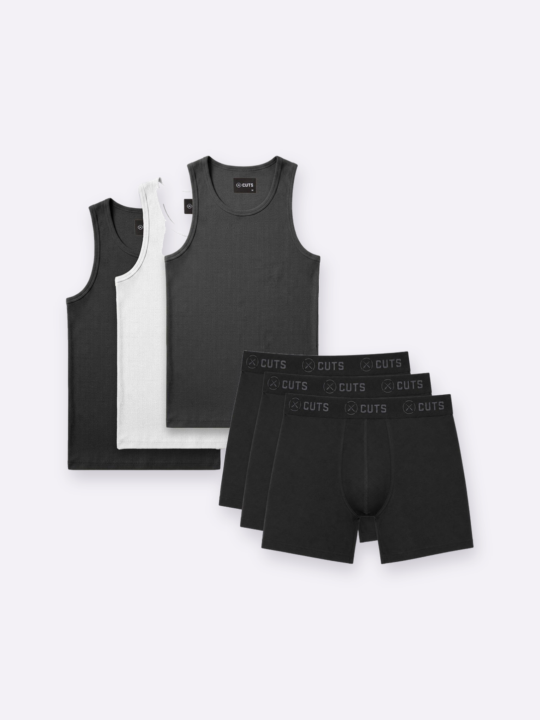 Tank 3pk + Boxer 3pk – Mixed (Blk/Wht/Char) / Black