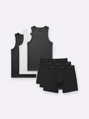 Tank 3pk + Boxer 3pk – Mixed (Blk/Wht/Char) / Black
