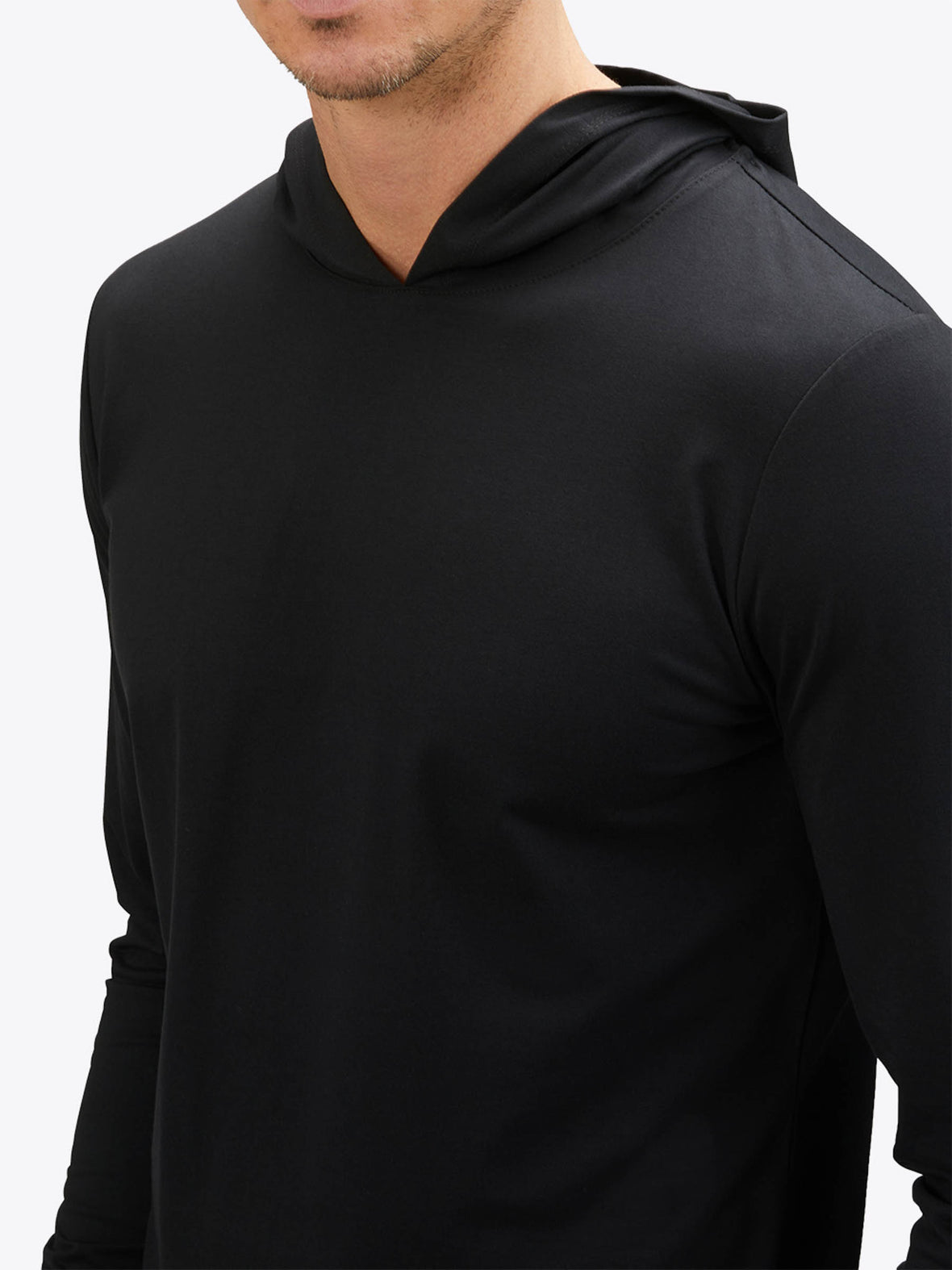 AO Long Sleeve Hooded Curve-Hem Tee | Black Signature-fit PYCA Pro®